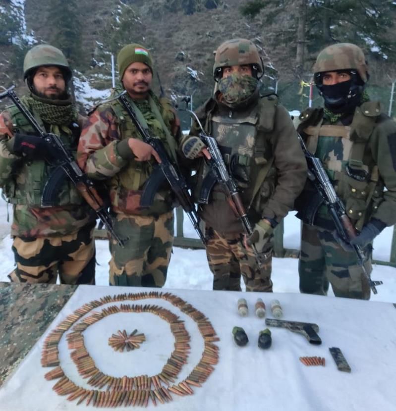 'Security forces recovered large cache of war-like stores in forest area of Kupwara'